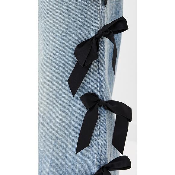 Alice + Olivia Blue Flare Jeans with Black Bow Accents - Picture 6 of 12